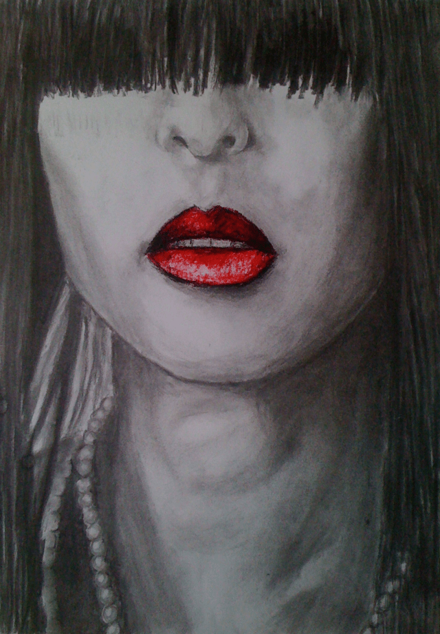 Woman with red lipstick